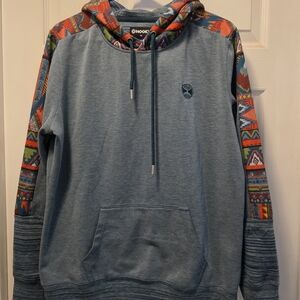 Hooey Blue Hoodie with Colorful Patterned Sleeves